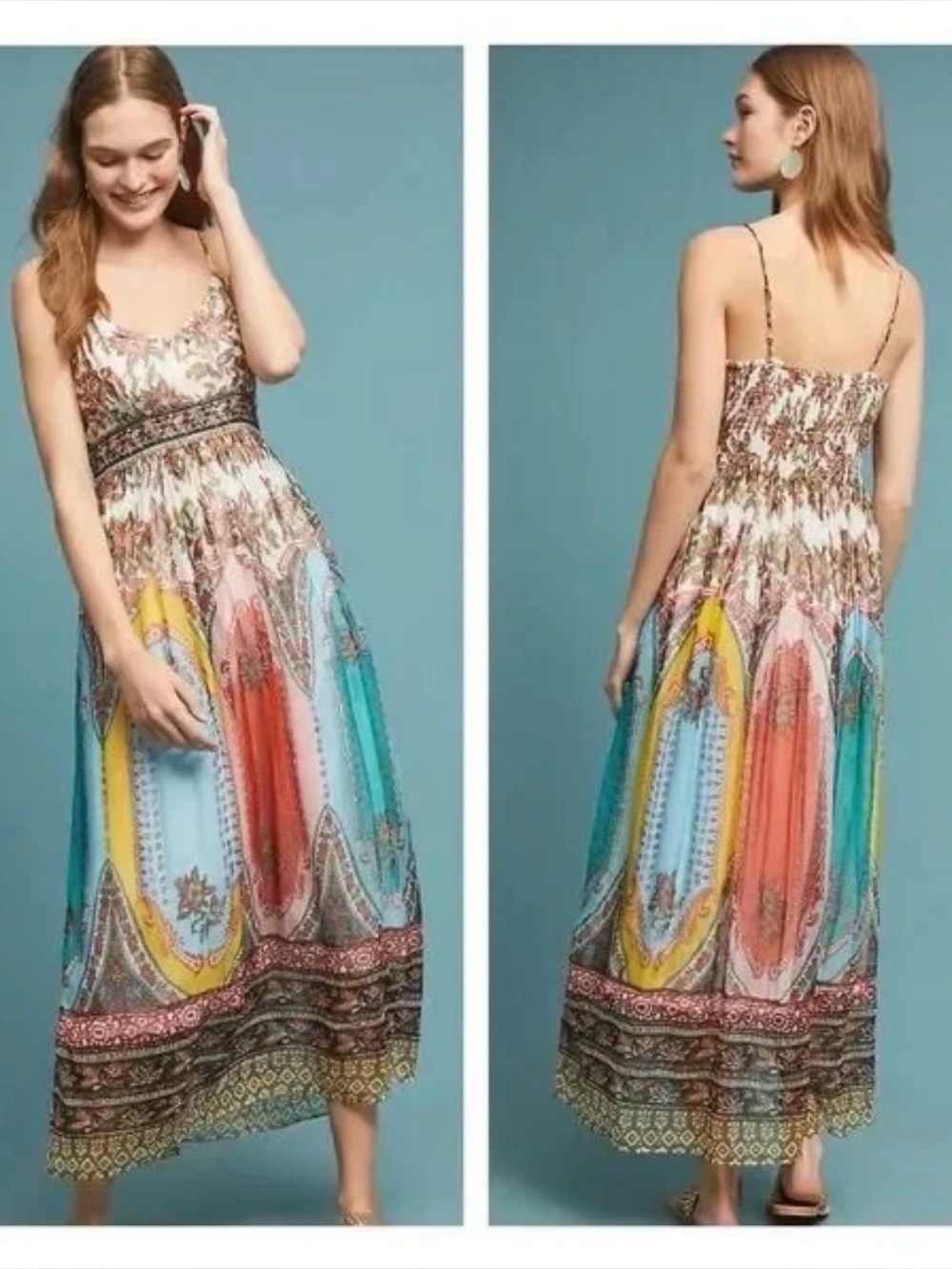 Anthropologie Virginia Maxi Dress Size 4 Boho Floral Cupro Vegan Silk Multicolor